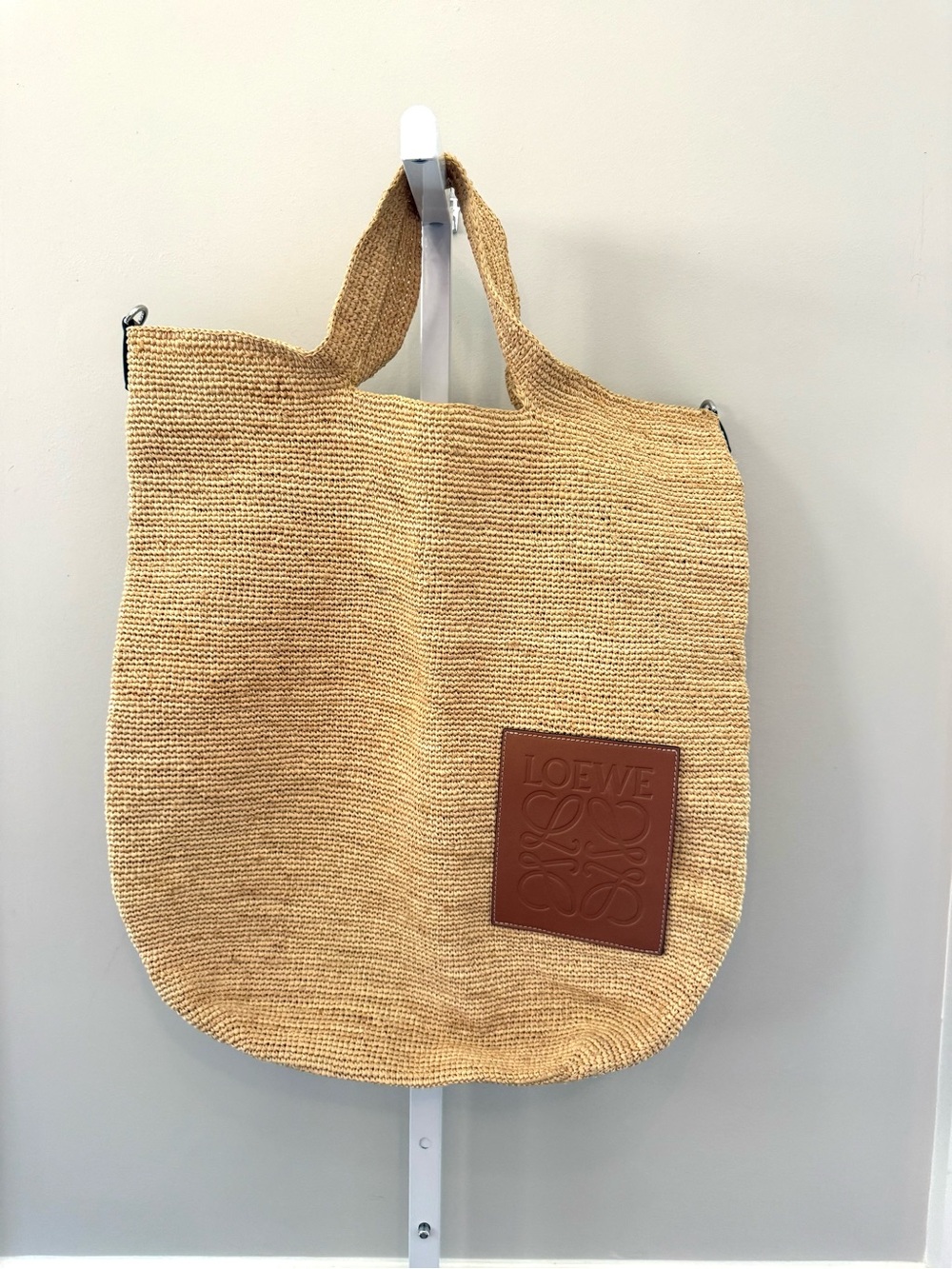 Loewe Slit Bag Hand Woven Raffia Tote Beige Brown Leather Logo OS - Picture 2 of 11